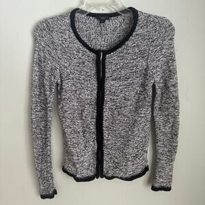 Black/White Marbled Knit Full Zip Cardigan Sweater Ann Taylor Factory Petite XXS